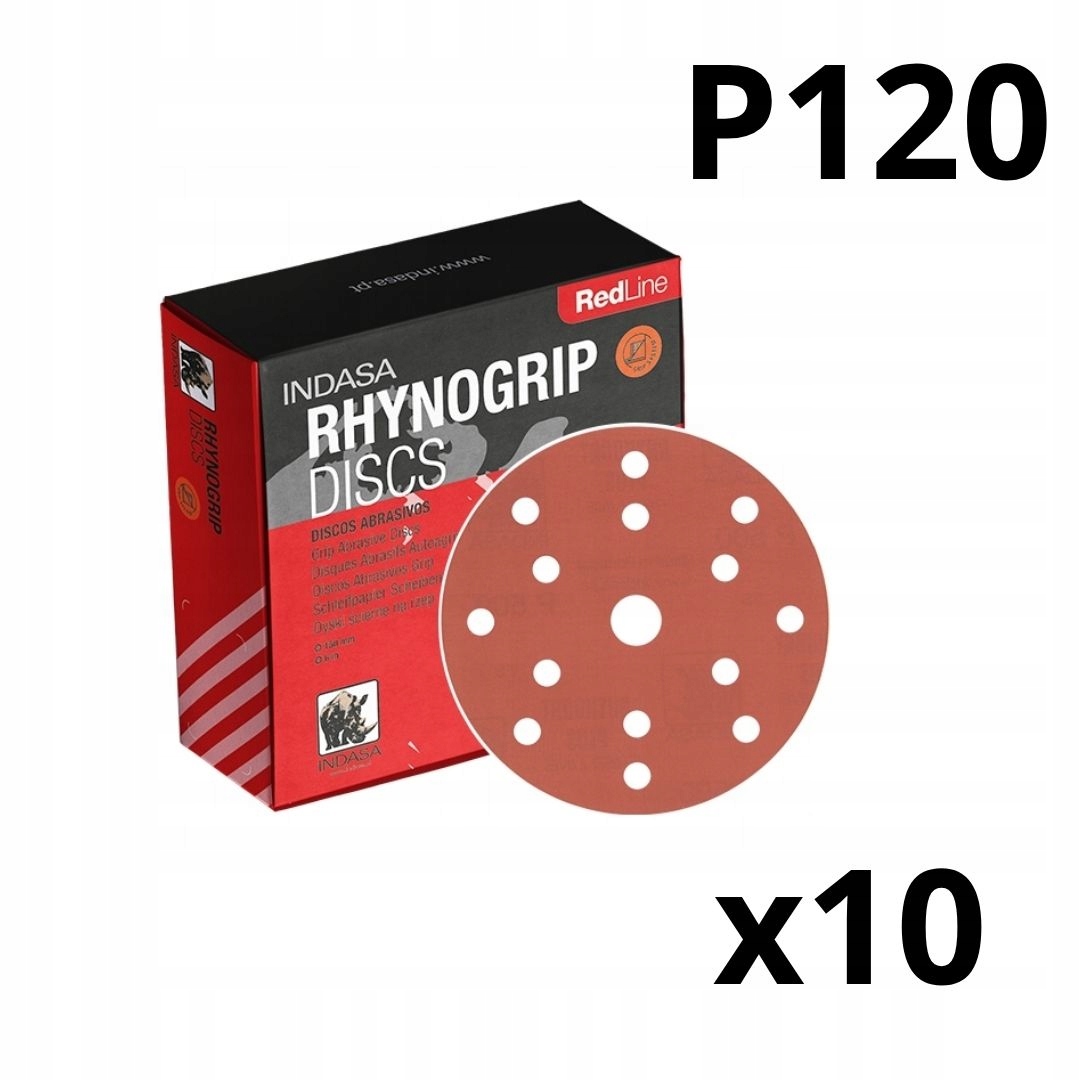 10x Krążek Ścierny na rzep P120|150 mm 15H| Indasa Rhynogrip Red Line