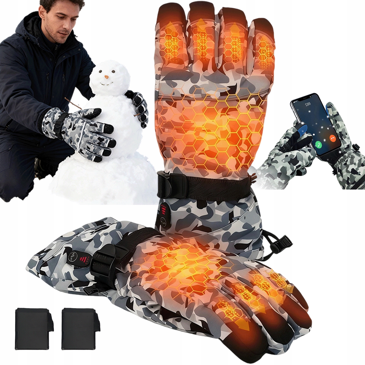 Vyhřívané Zimní Voděodolné Rukavice Pro Dotykové Obrazovky 2X3200MAH