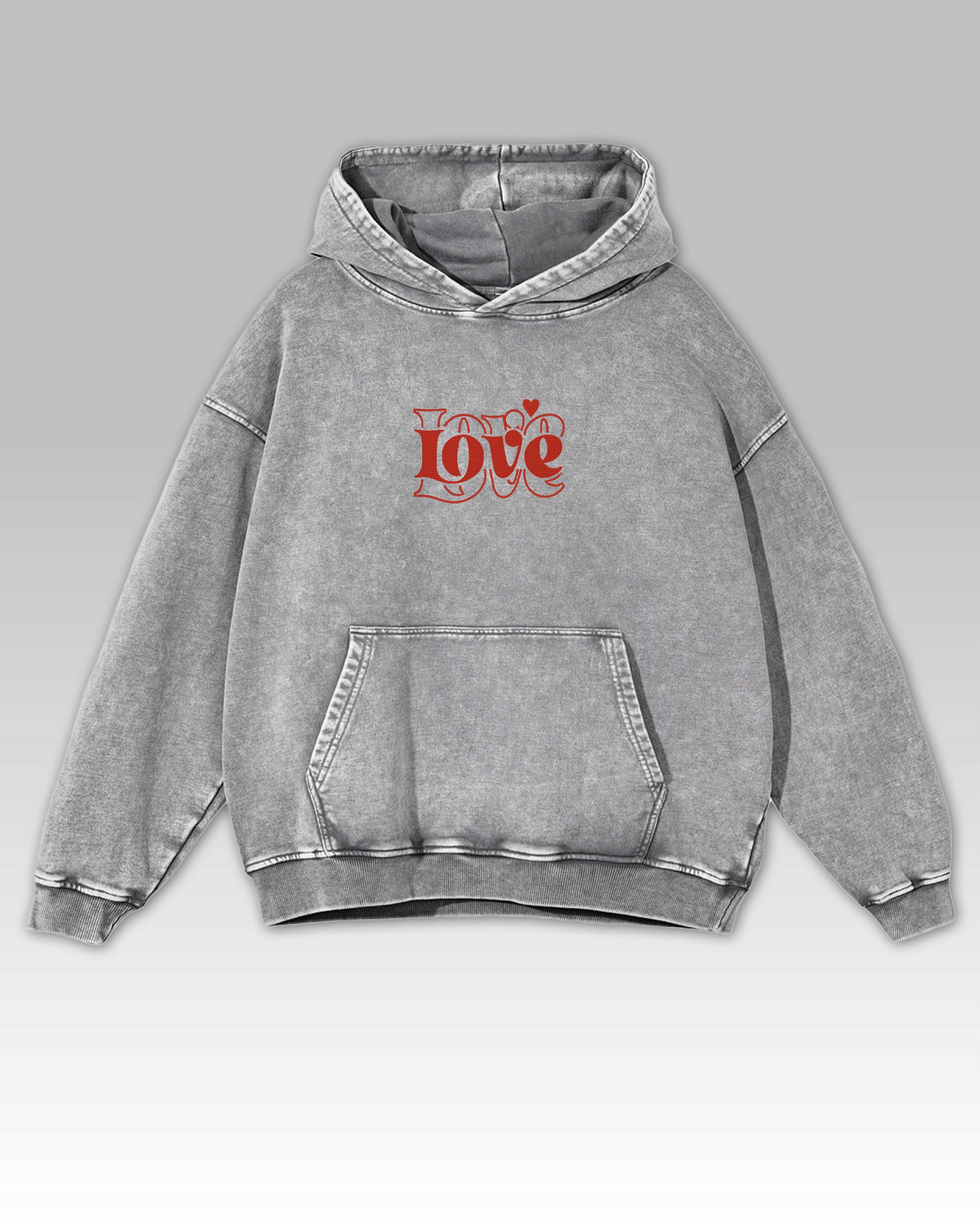 Mikina Červená výšivka Love Láska Valentýn Oversize Sprcha Šedá M