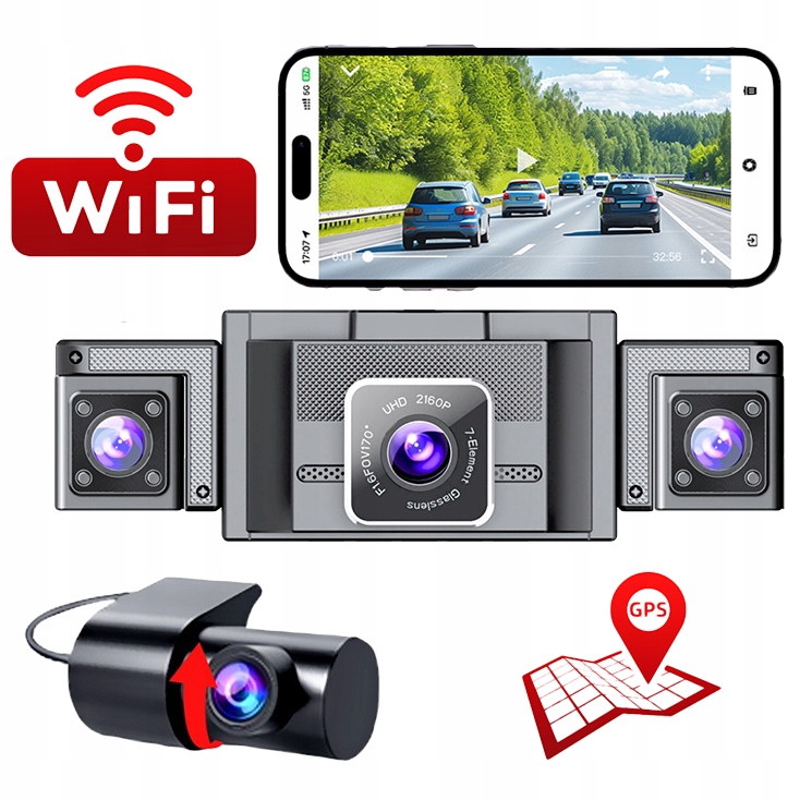 360° 4-kanálová WiFi Gps Ir kamera G-Sensor 4K Parkovacie menu Pl iOS Android