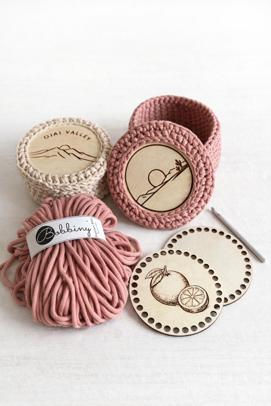 Diy sada do košíku s víkem základna x 2 provázky Bobbiny háček Bonus