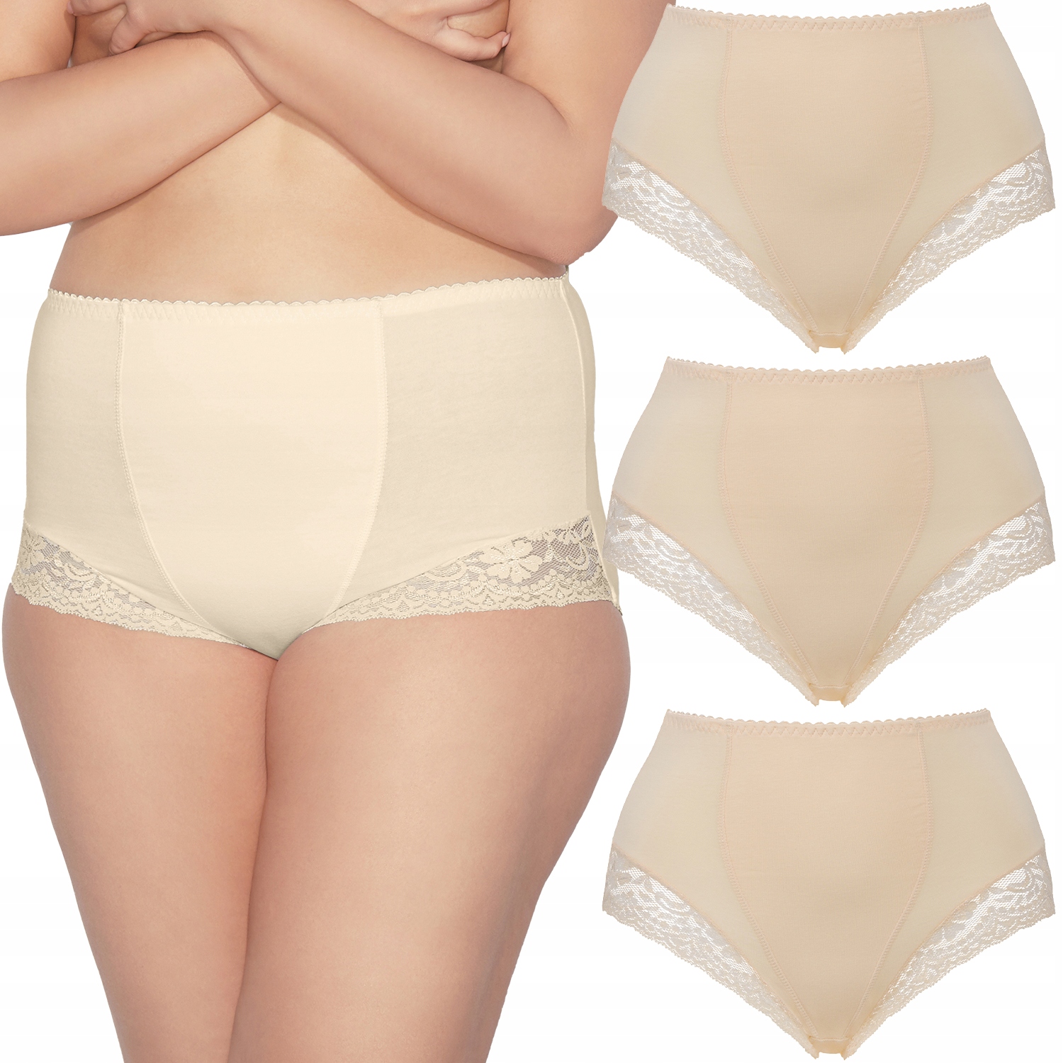 Mitex Ela Maxi 3-balení béžová krajka vysoké kalhotky XL Kalhotky Modelující