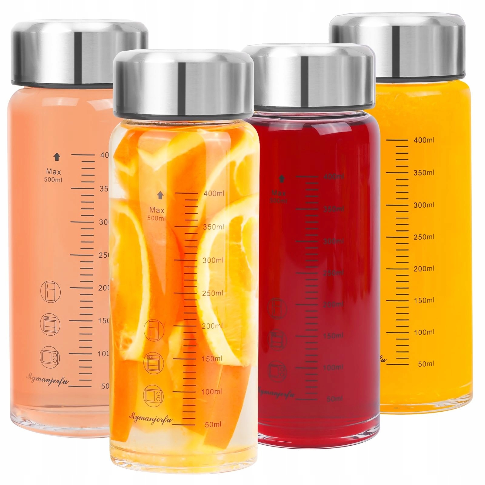 Mymanjerfu Skleněná láhev 500 ml Sada 4 kusů Borosilikátová Bpa Free