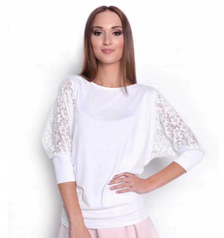 

Luźna bluzka nietoperz oversize z koronką, S/m