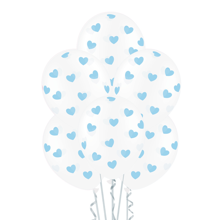 

Balony transparentne z niebieskimi serduszkami 12C