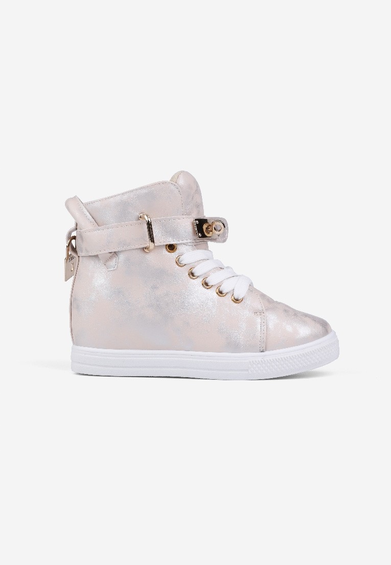 BEŻOWE BOTKI DZIEWCZĘCE UKRYTY KOTURN SNEAKERSY SPORTOWE DZIECIĘCE SUWAKI Kolor beżowy