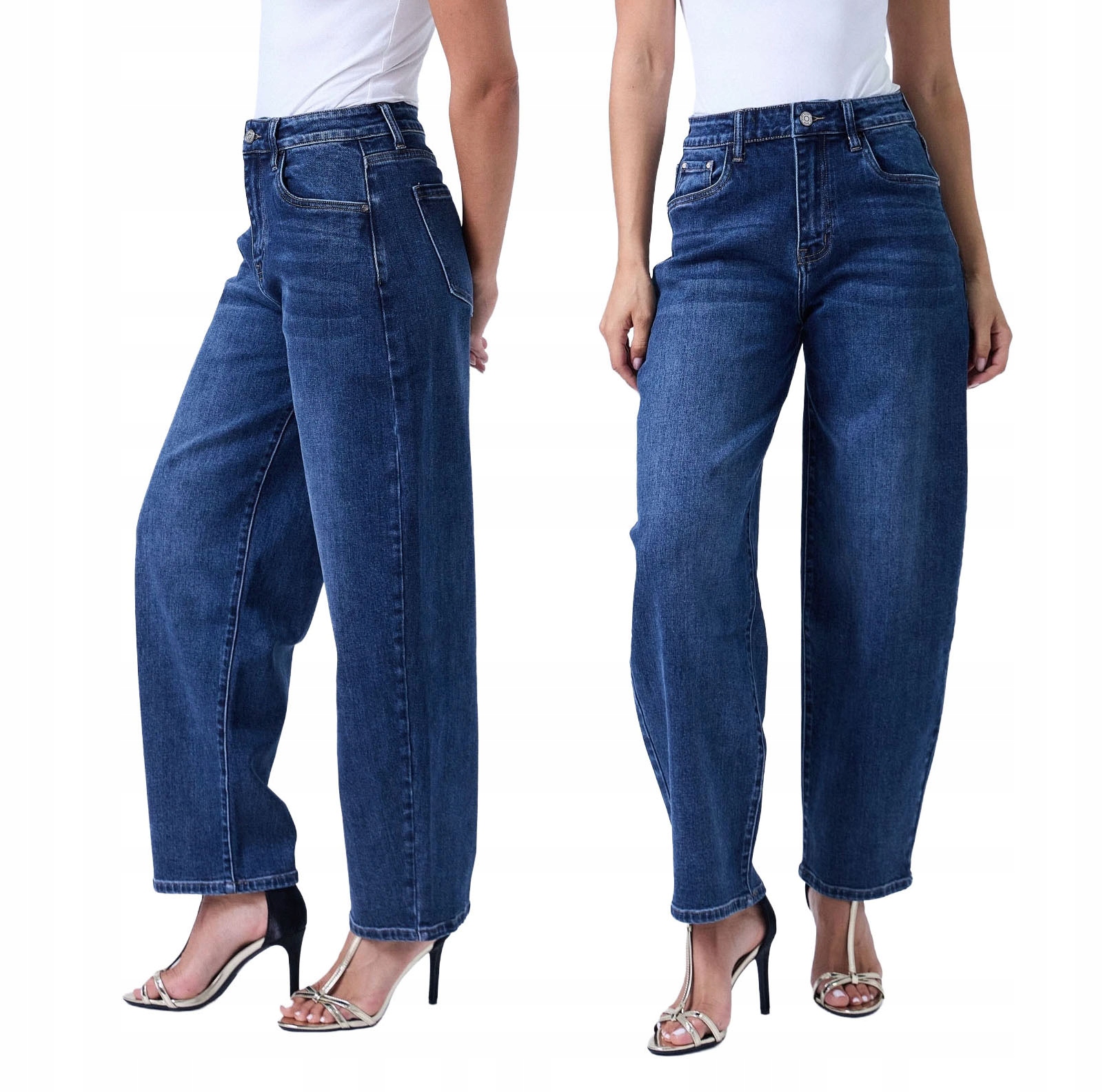 M.sara Spodnie Balloon Fit Jeansy Z Szerokimi Nogawkami Piękny Pasek