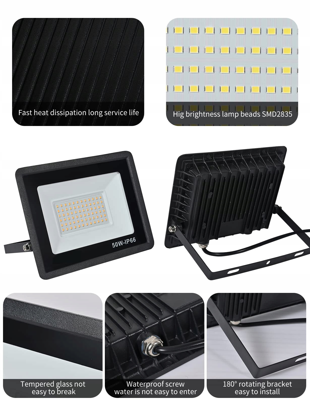 TREOIR LED Reflektor Zewnętrzny 50W 5000LM Ciepły Biały IP66 Wodoodporny — miniatura 8