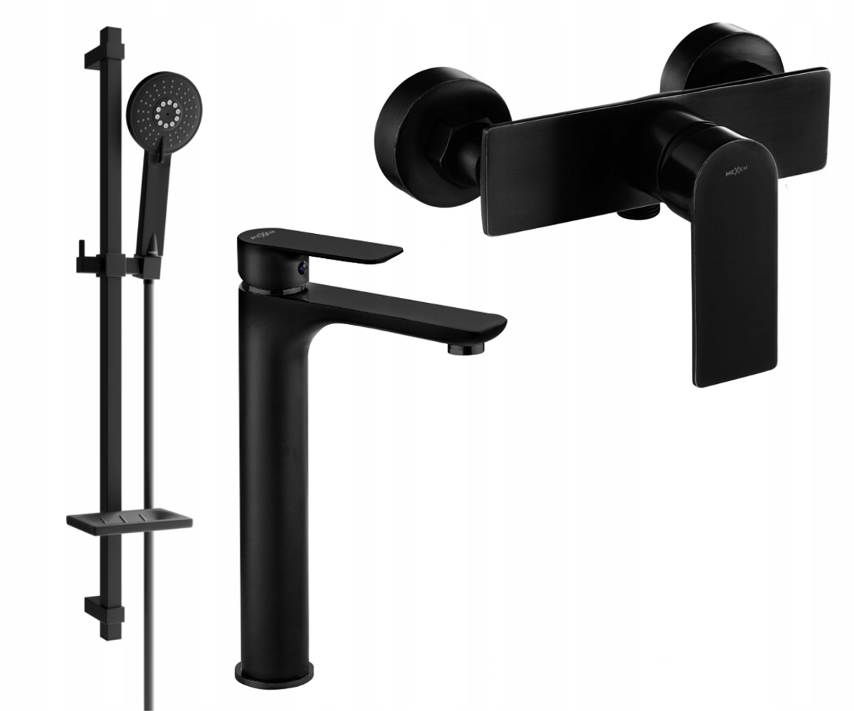 Sprchová súprava Mexen Alfa DQ40, čierna, mosadz, 3-funkčná hlavica