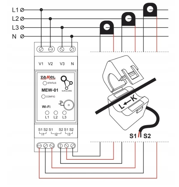 Monitor energii WiFi MEW-01 3F powiadomienia ZAMEL Komunikacja WiFi