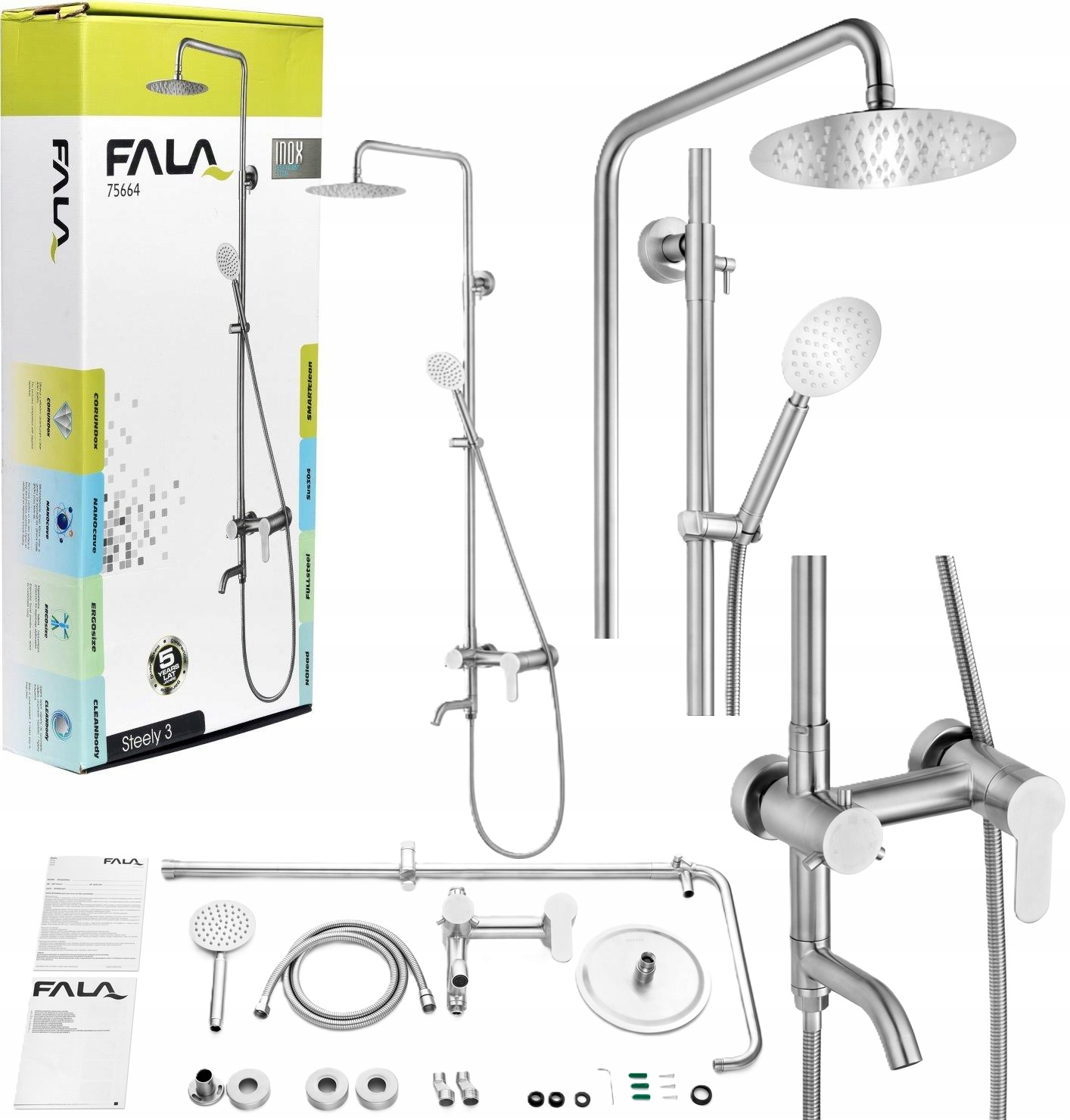 Sprchový Stĺp Dažďová Sprcha S Batériou Steely 3 Fala 75664