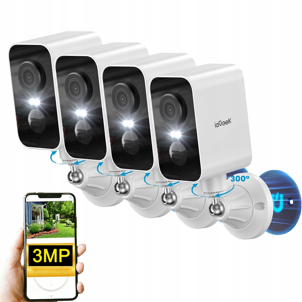 4x 2K Venkovní Kamera WiFi 300 horizontální otáčení kamera magnetická montáž