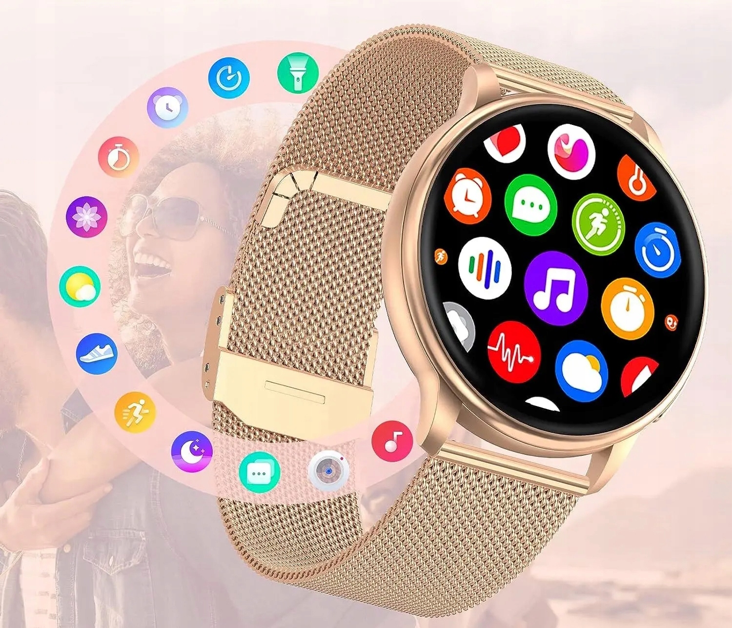 SMARTWATCH ZEGAREK DAMSKI POLSKIE MENU ROZMOWY POWIADOMIENIA SPORT 4 PASKI Transmisja danych brak