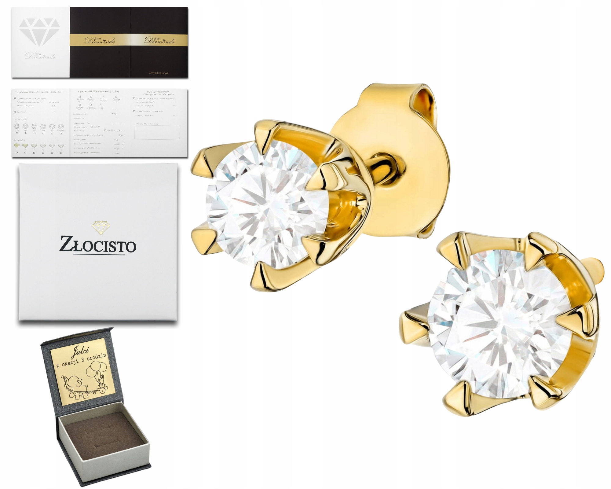 Zlaté Náušnice Klasické Na Tyčince S Laboratorními Diamanty Dárek