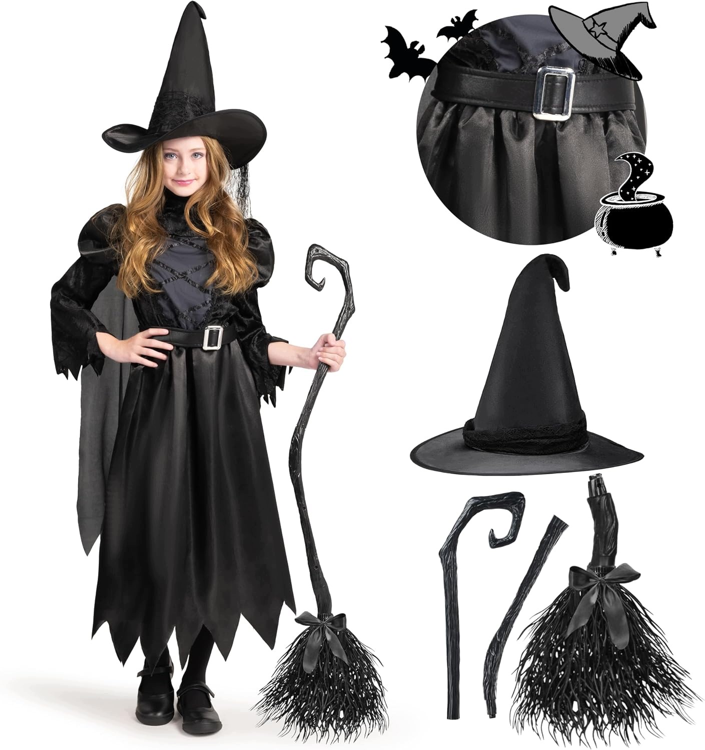Kostium czarownicy dla dziewczynki na Halloween Rozmiar 8-10 Lat
