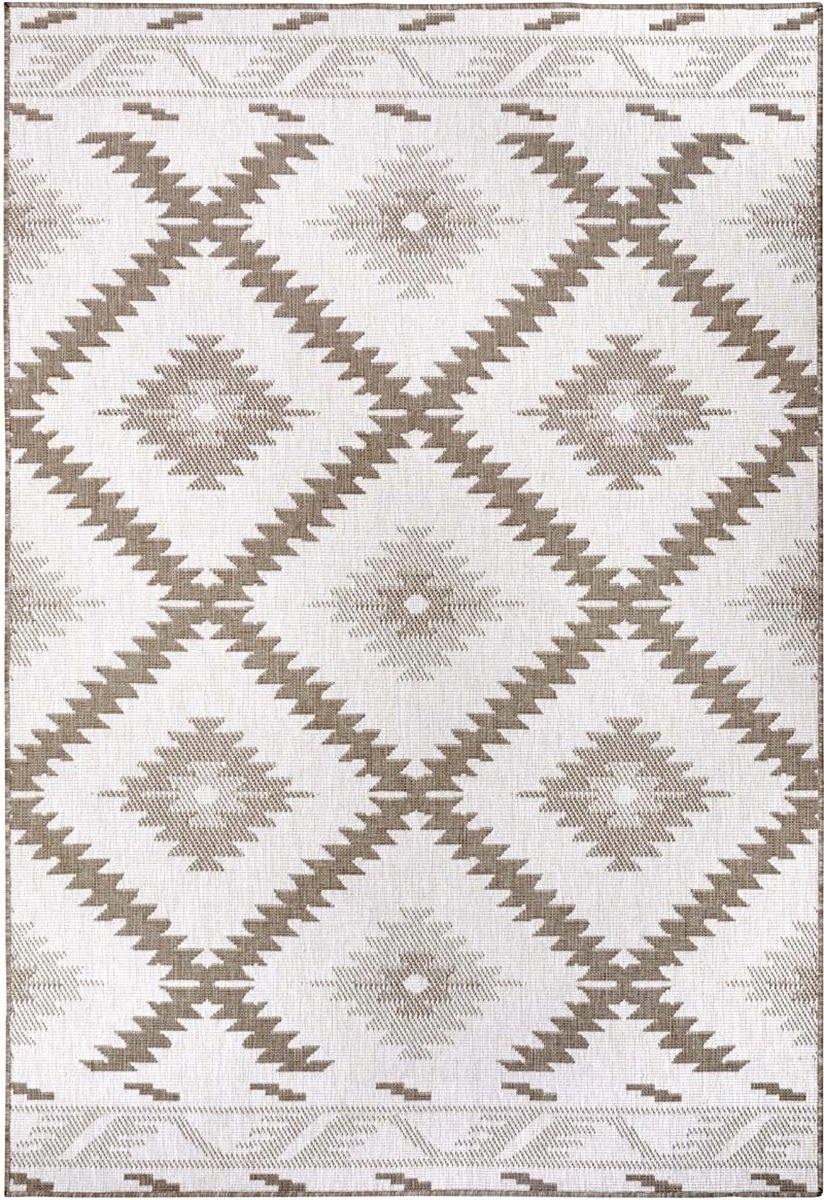 Koberec na terasu 160x230 cm, béžovo-krémový, obojstranný, plocho tkaný, šnúrkový