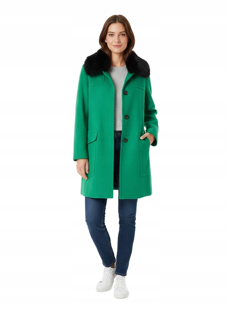 Pennyblack Zelený Kabát S Černým Kožešinovým Límcem 36 Jpc