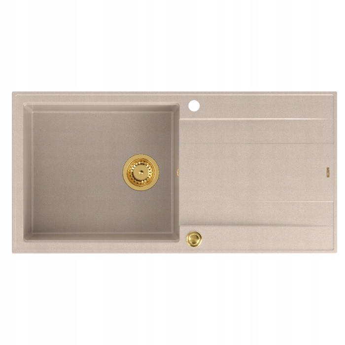 Quadron Evan 146XL Zlewozmywak 1-komorowy 100x50x21cm Beżowy Z Syfon Złoty