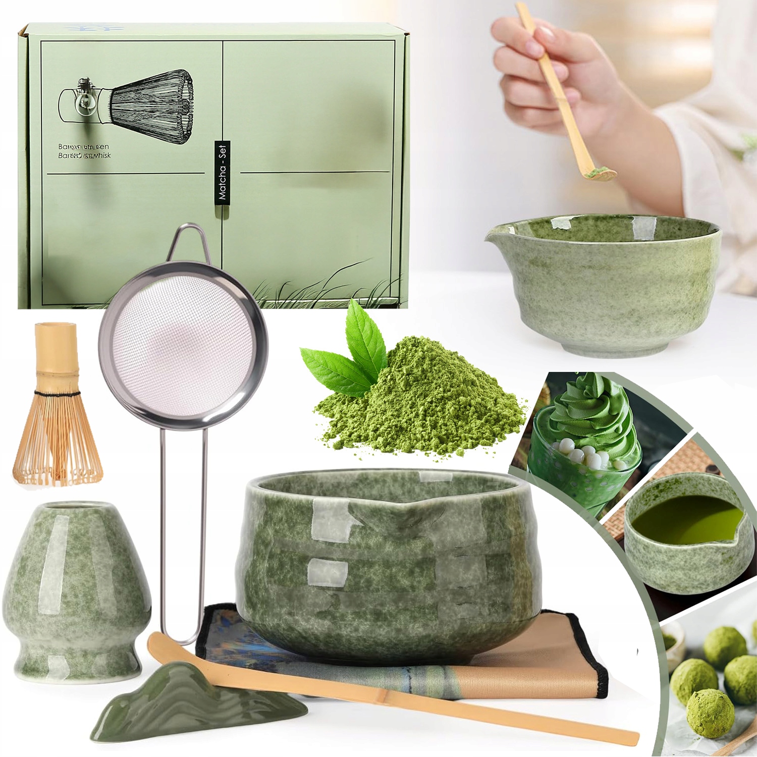 Levně Sada Na Čaj Matcha Bambusová Pomůcka Na Matchu S Metličkou 7KS