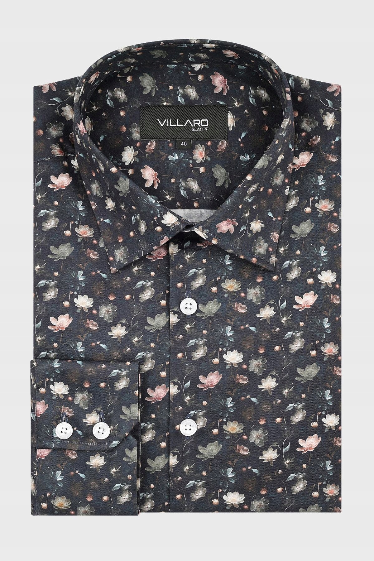 Tmavě modrá pánská košile s květinovým vzorem 44-176/182 Slim Fit