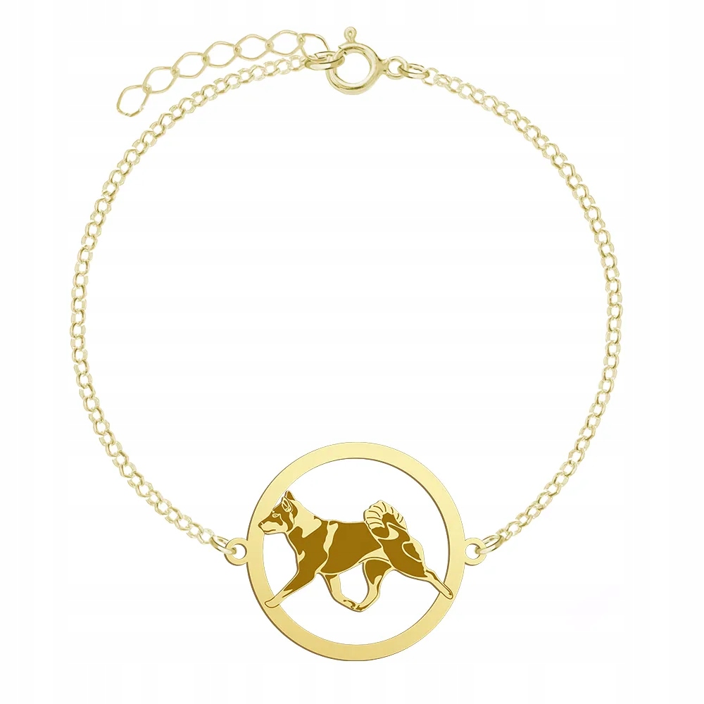Zlatý náramek se psem Shikoku Stříbro 925 Dárek Šperky Gravírování Bonus