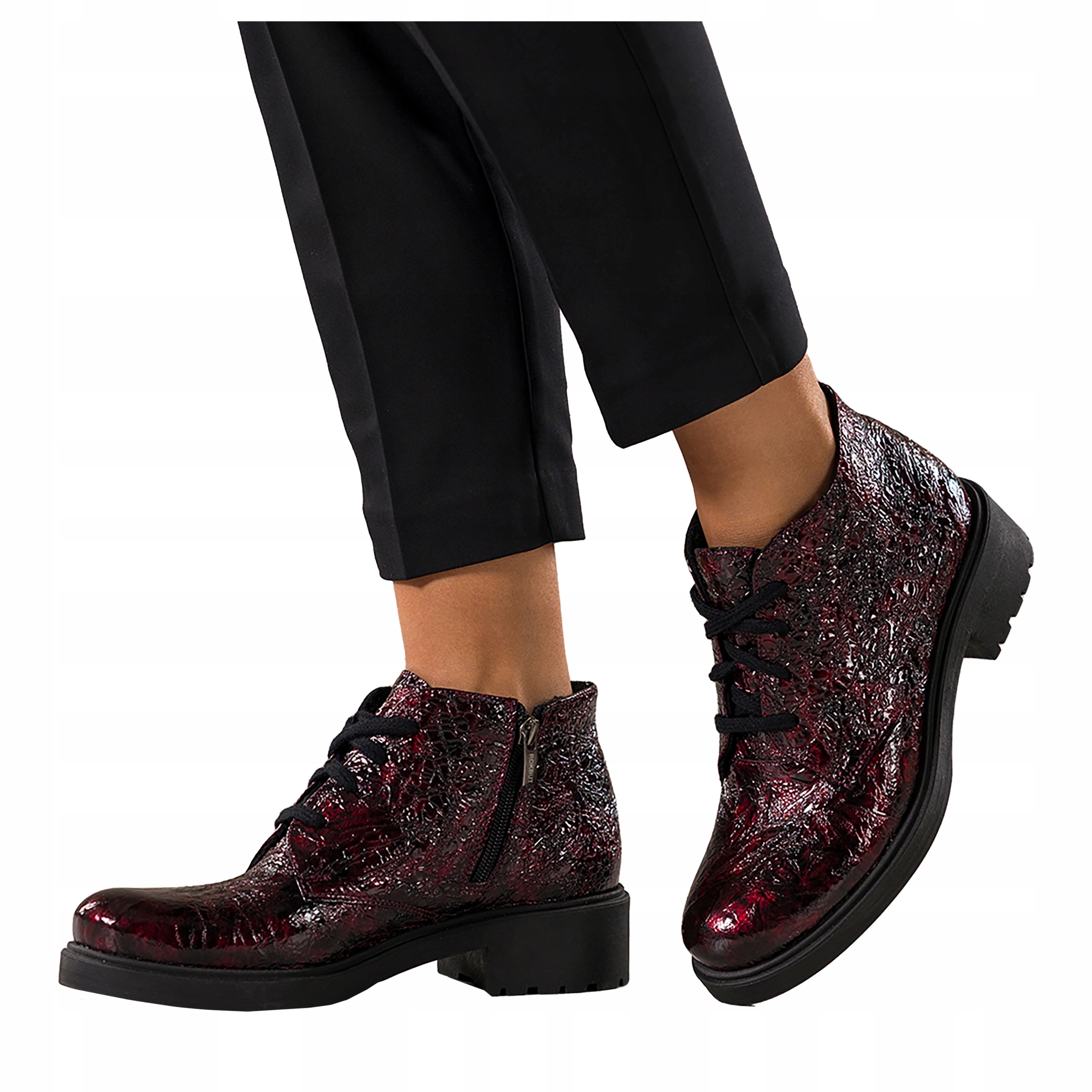 Kotníkové Boty Bordové Kožené Dámské Lakované Pohodlné Šněrovací Modní vel. 38