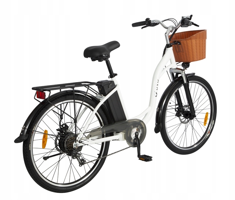 Rower elektryczny damski DYU C6 350W 36V 12.5AH Model C6-Z koszykiem+tylna torba rowerowa-white