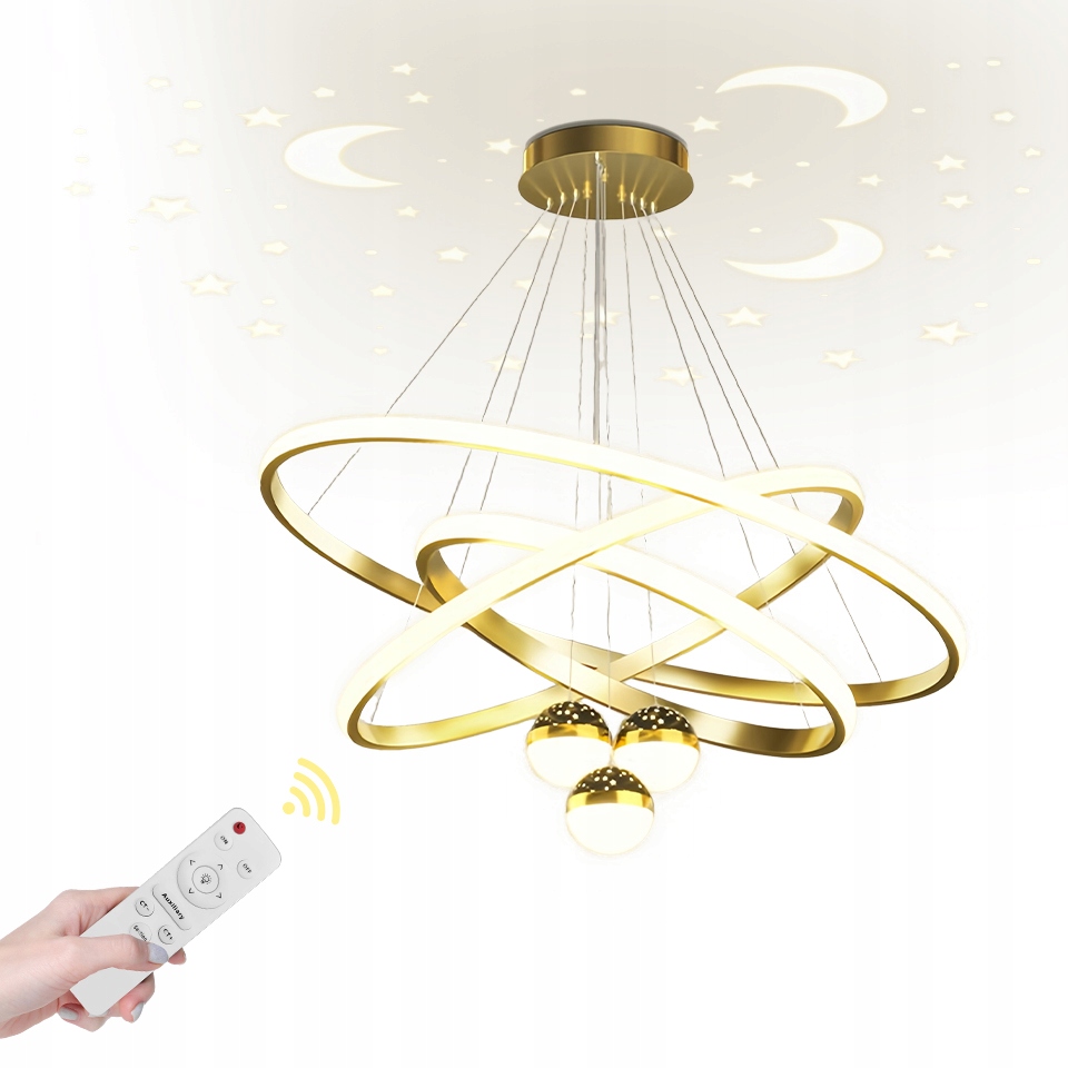 Lampa Sufitowa Wisząca Z Efektem Gwiazd Zloty Plafon Led Z Pilotem