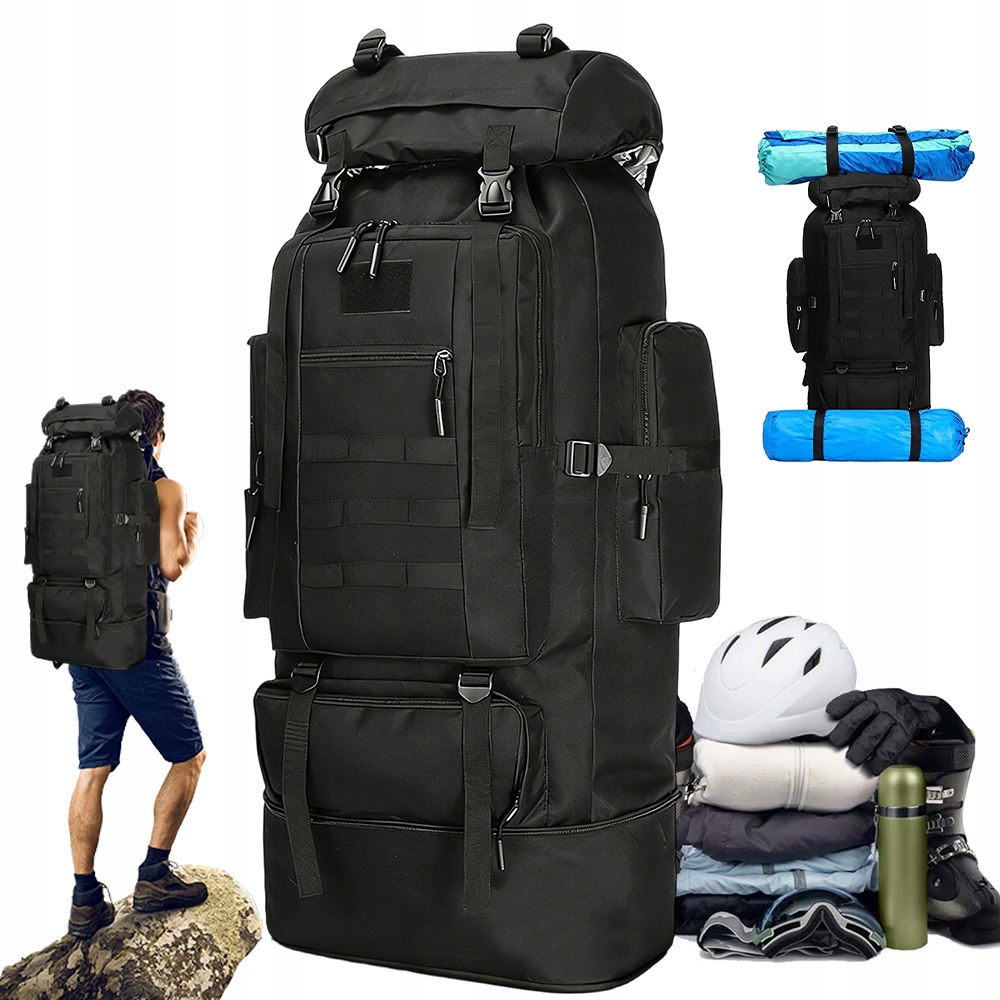Duży Plecak 100L Czarny Do Podróży I Aktywności Outdoor