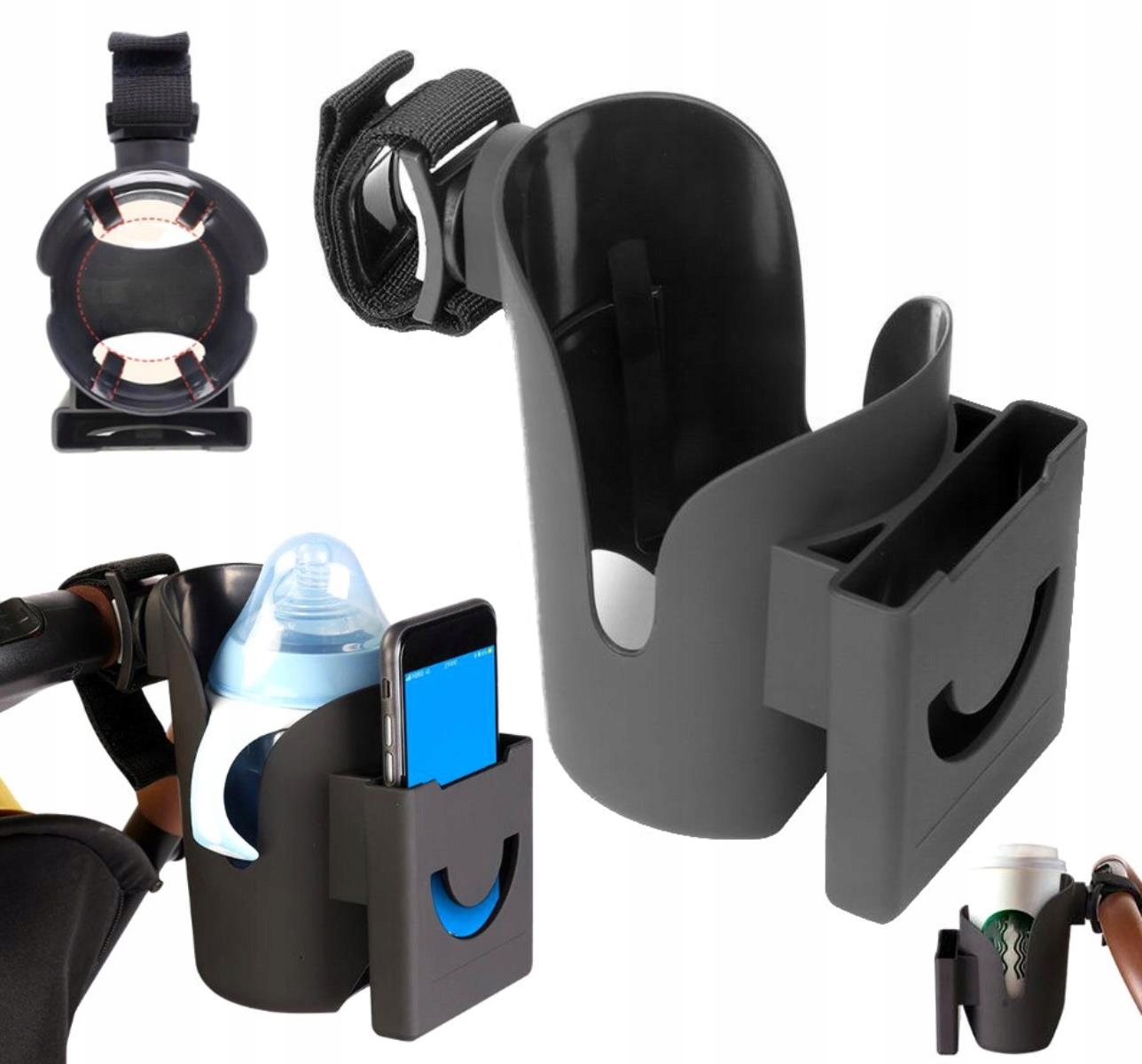 

Uchwyt do wózka na butelkę kubek telefon 2w1 black