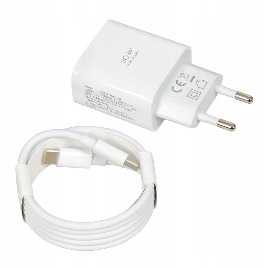 Ładowarka sieciowa GaN iBOX C-39 PD20W, Usb-c, kabel Usb-c