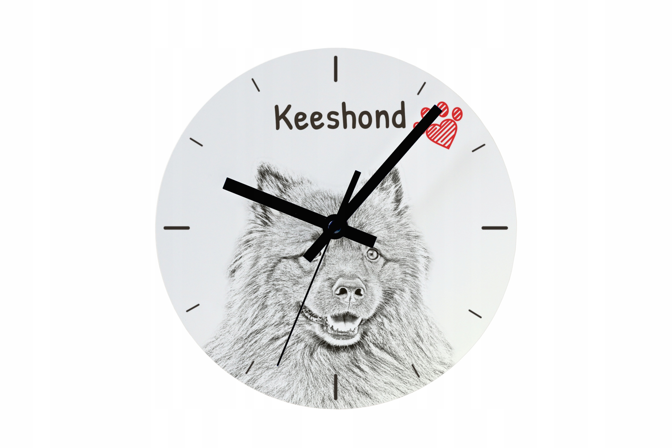 Špičatý vlčí hodinový stroj se psem, závěsný a stojící, personalizace fotografií, 20 cm