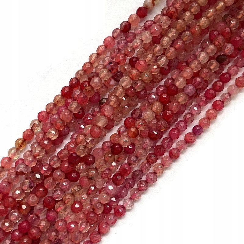 1817 Agat kulka fasetowana 3.7~4x3.9~4.3mm sznurek 35cm mix różowy