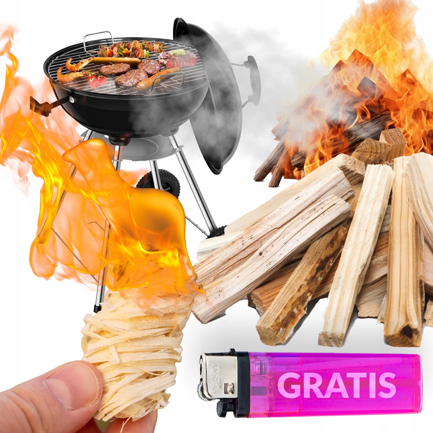 Sada Na Zapalování Grilu XXL Ekologický Podpalovač Dřevo +dárek 8 Kg