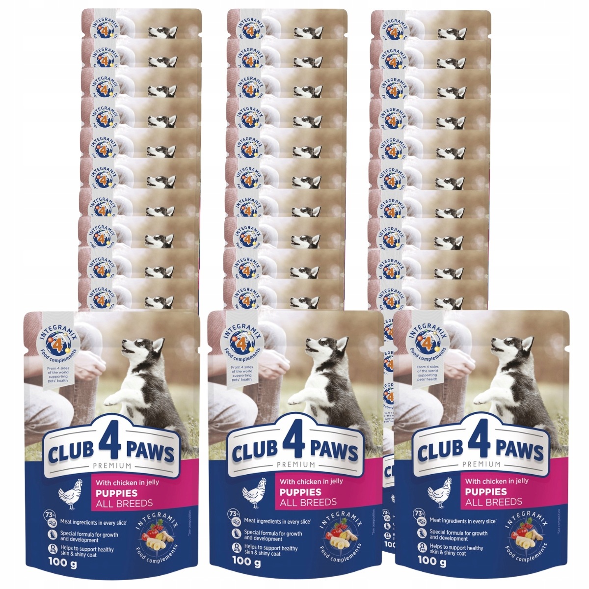 Mokra karma dla szczeniąt 48x100g Kurczak w galarecie Club 4 Paws Premium