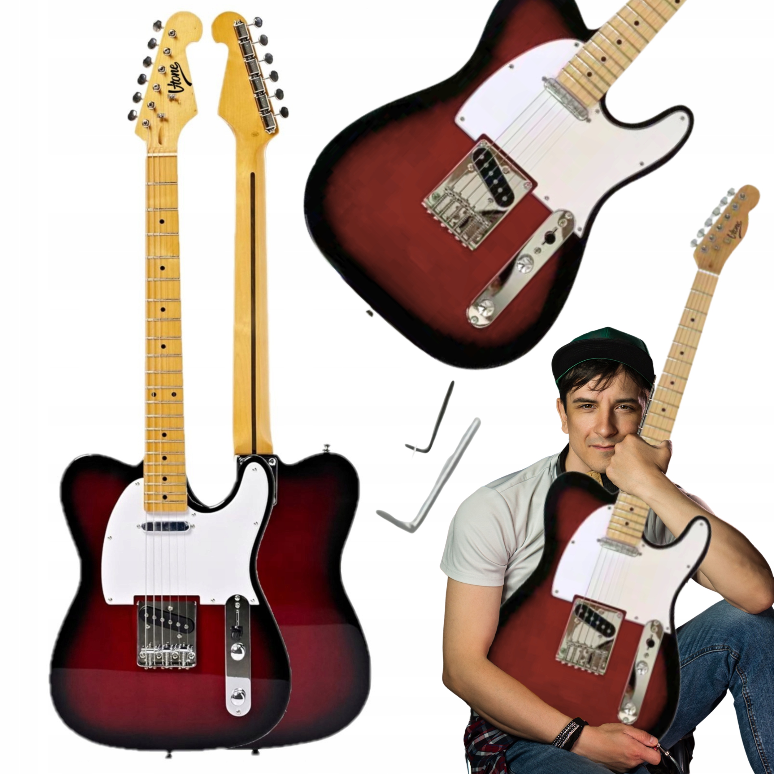 Elektrická Kytara Telecaster 4/4 Ss 39" Plnohodnotná Klíče, 3 Barvy