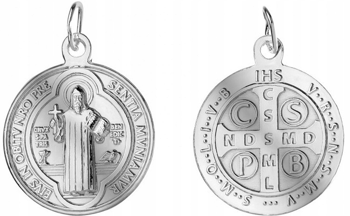 Svatý Benedikt Stříbrný Medailon Stříbro Nový 925