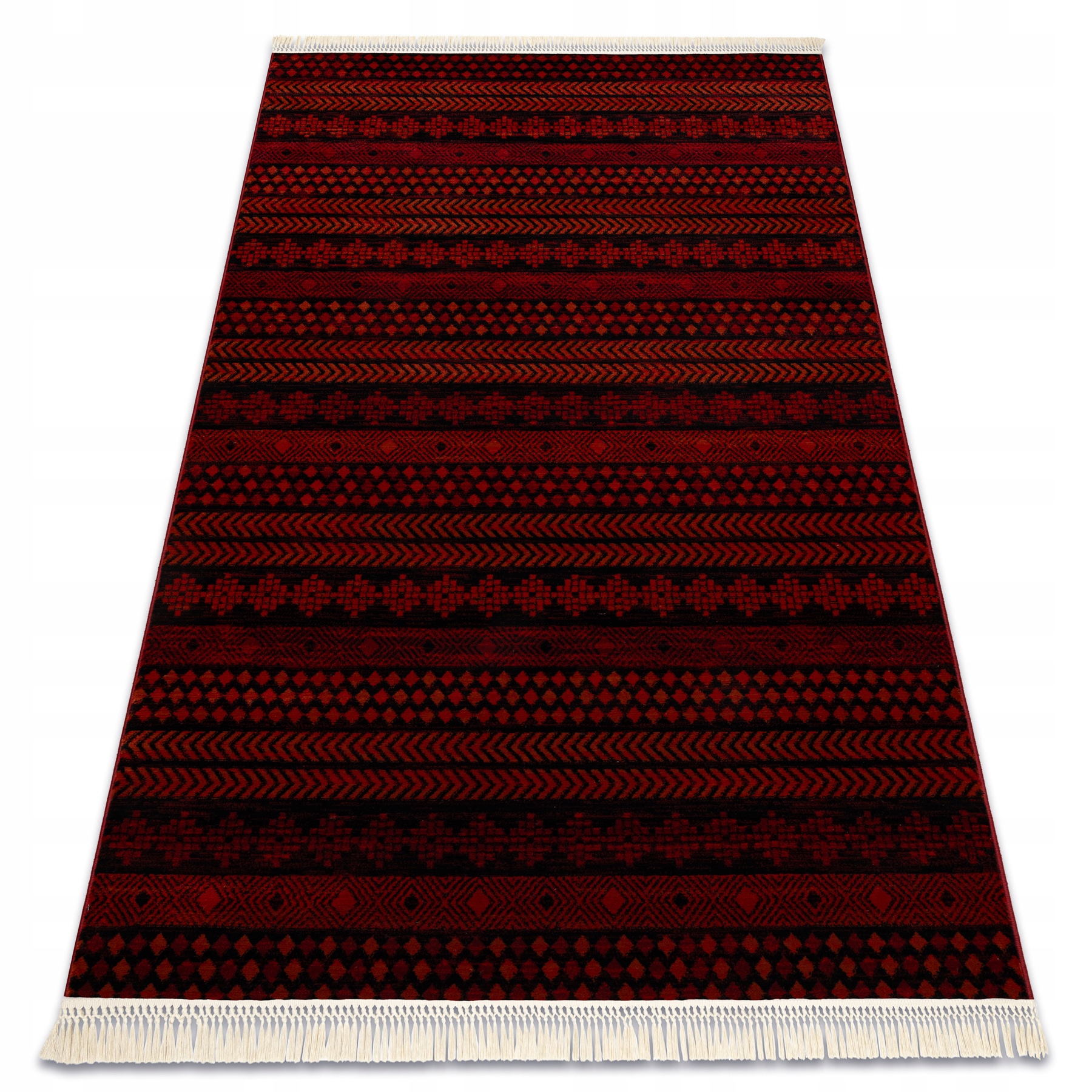 Dywan Do Salonu Orientalny Szlaczki Wzorki Frędzle bordo 300x400 cm