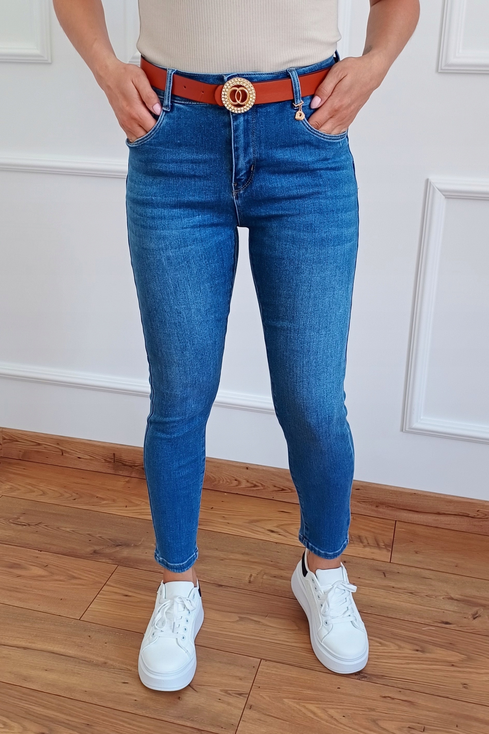 MS13 MODNE Jeansy M.SARA Push Up Z PASKIEM 38 M (30) 38-50 Rozmiar 38