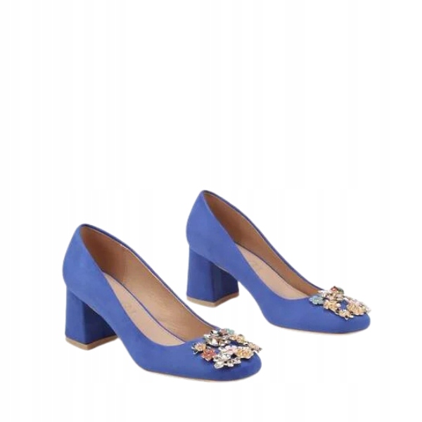 Modré semišové lodičky na podpatku s koženou vložkou 2349B vel. 37