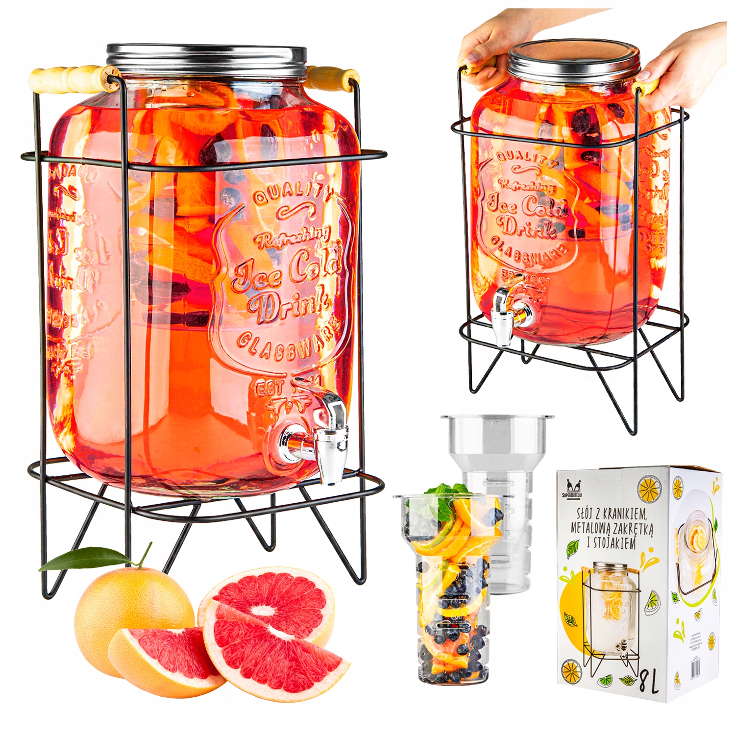 Sklenička s kohoutkem 8 l sklenice s kohoutkem na stojanu, džbán vložka