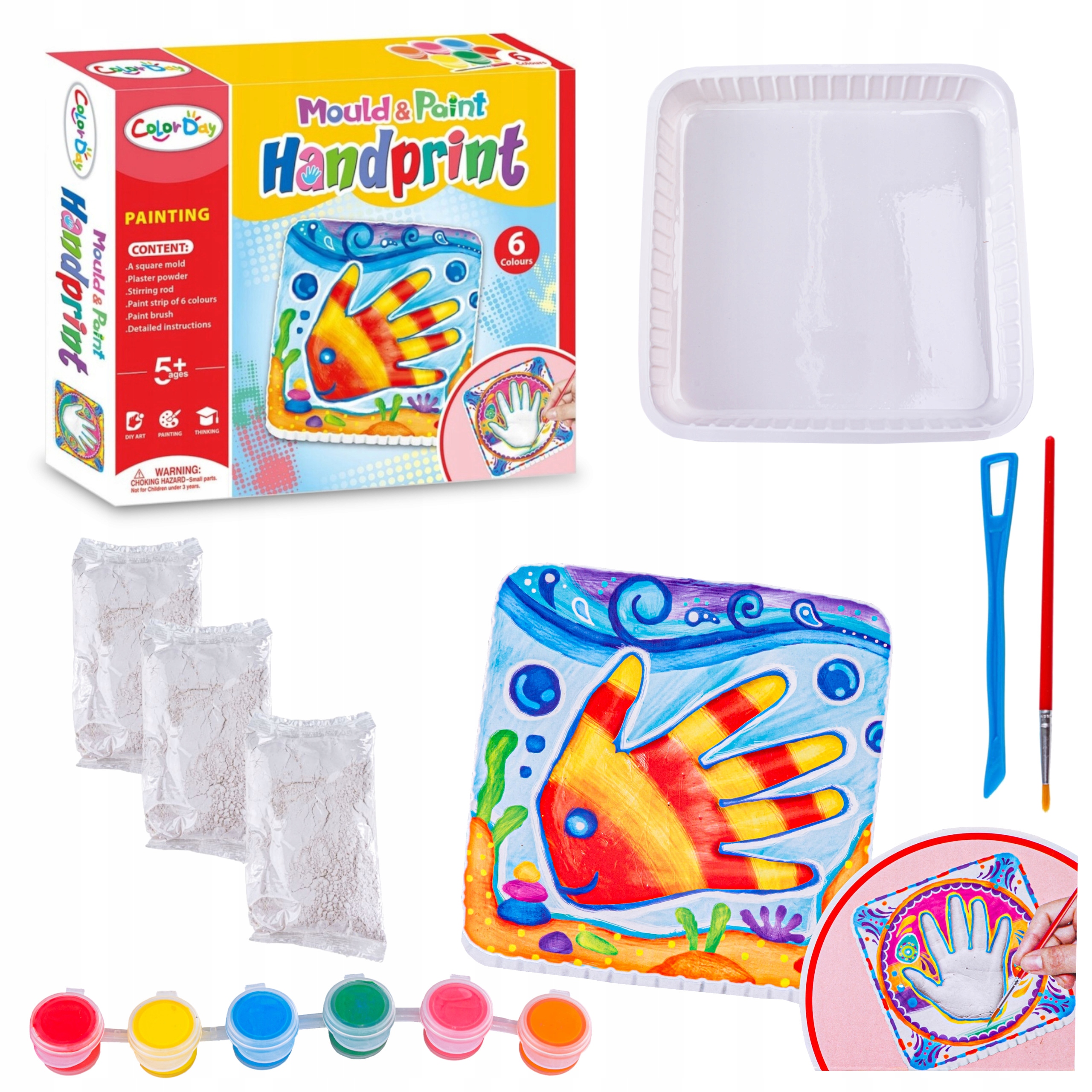 Zestaw STWÓRZ ODCISK DŁONI Odlew Pędzel Farbki Zrób To Sam Rączki Nóki DIY Rodzaj malowanki