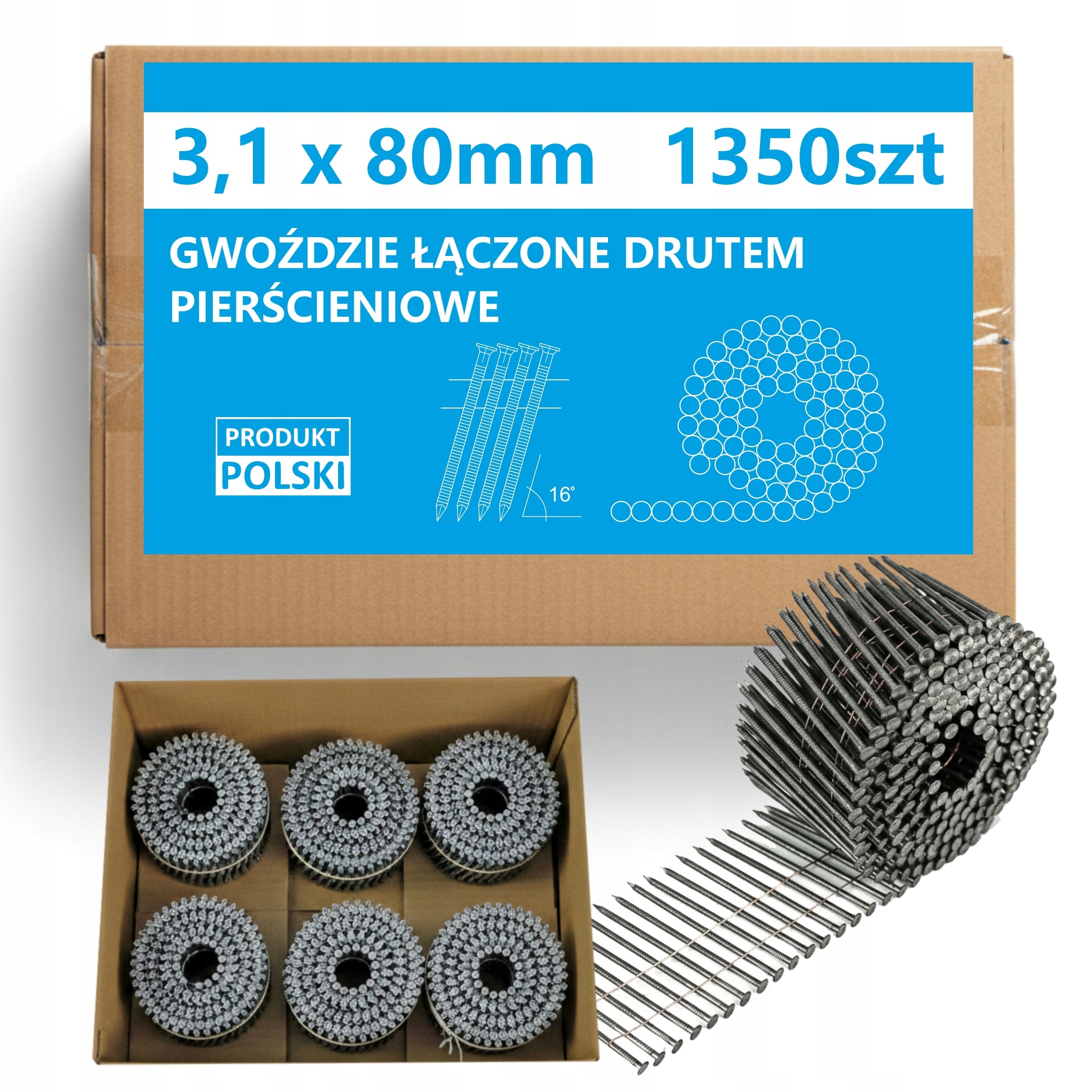 Hřebíky Do Hřebíkovačky Spojené Drátem 3,1x80mm Bubnové Koletované 1350 Ks