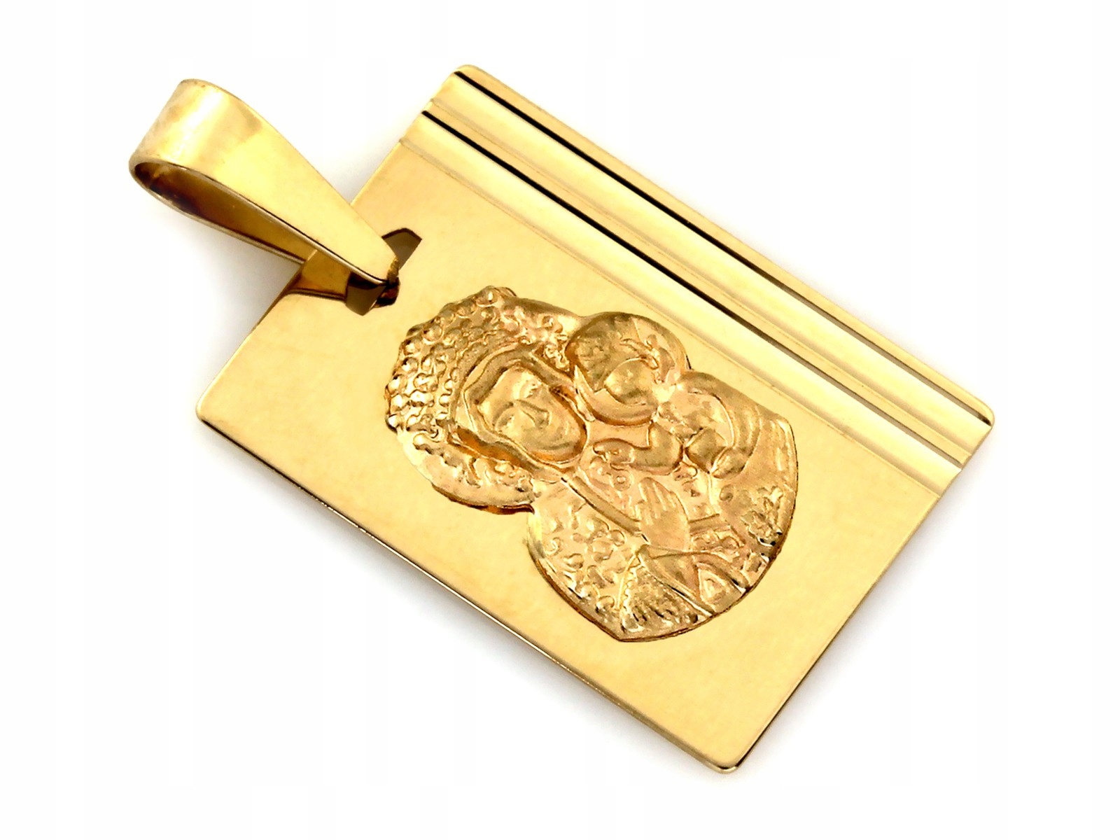 Zlatý medailonek obdélníkový 585 Panna Maria Čenstochovská 0,86 g na svaté přijímání