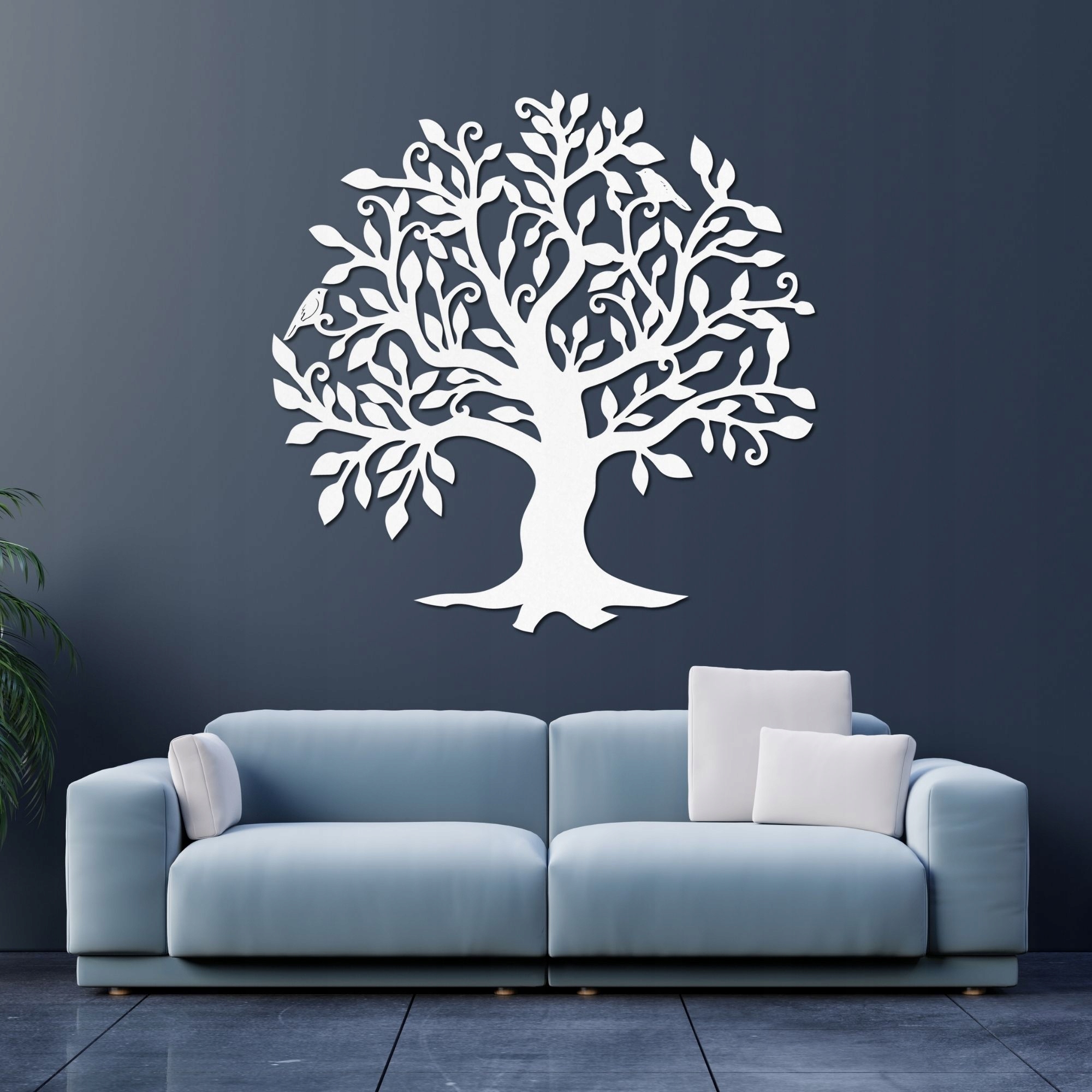 Drevená dekorácia strom života, Obraz na stenu, 90 cm Biela