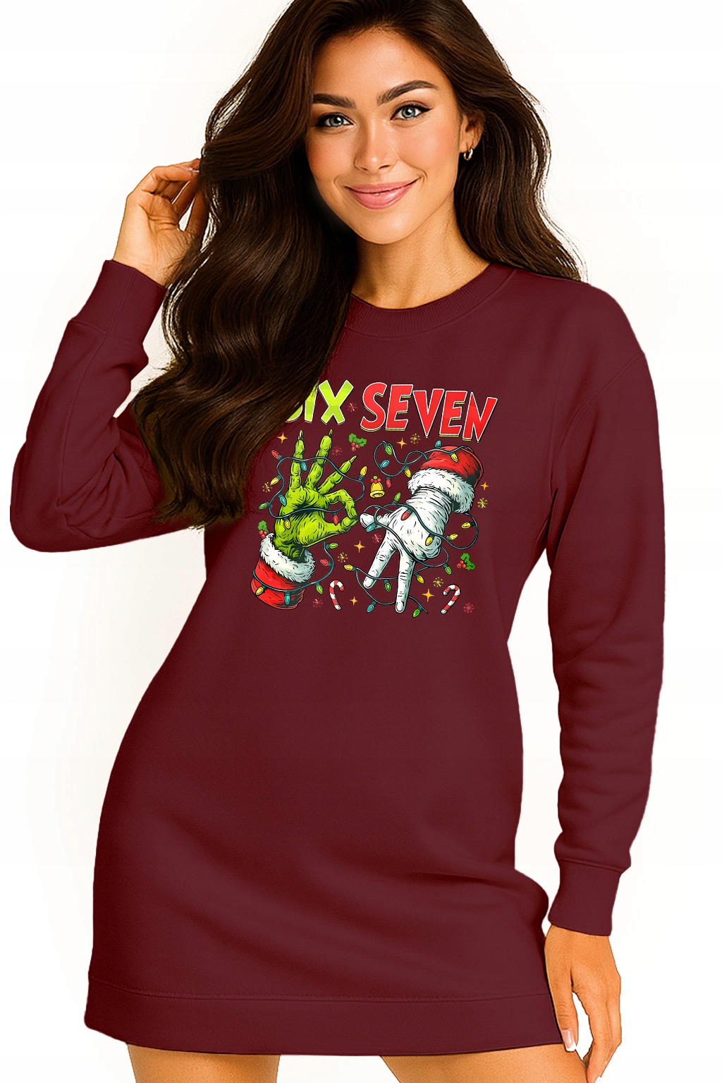 Mikina Dámská Vánoční Oversize Šaty Six Seven 67 Grinch Dárek XXL