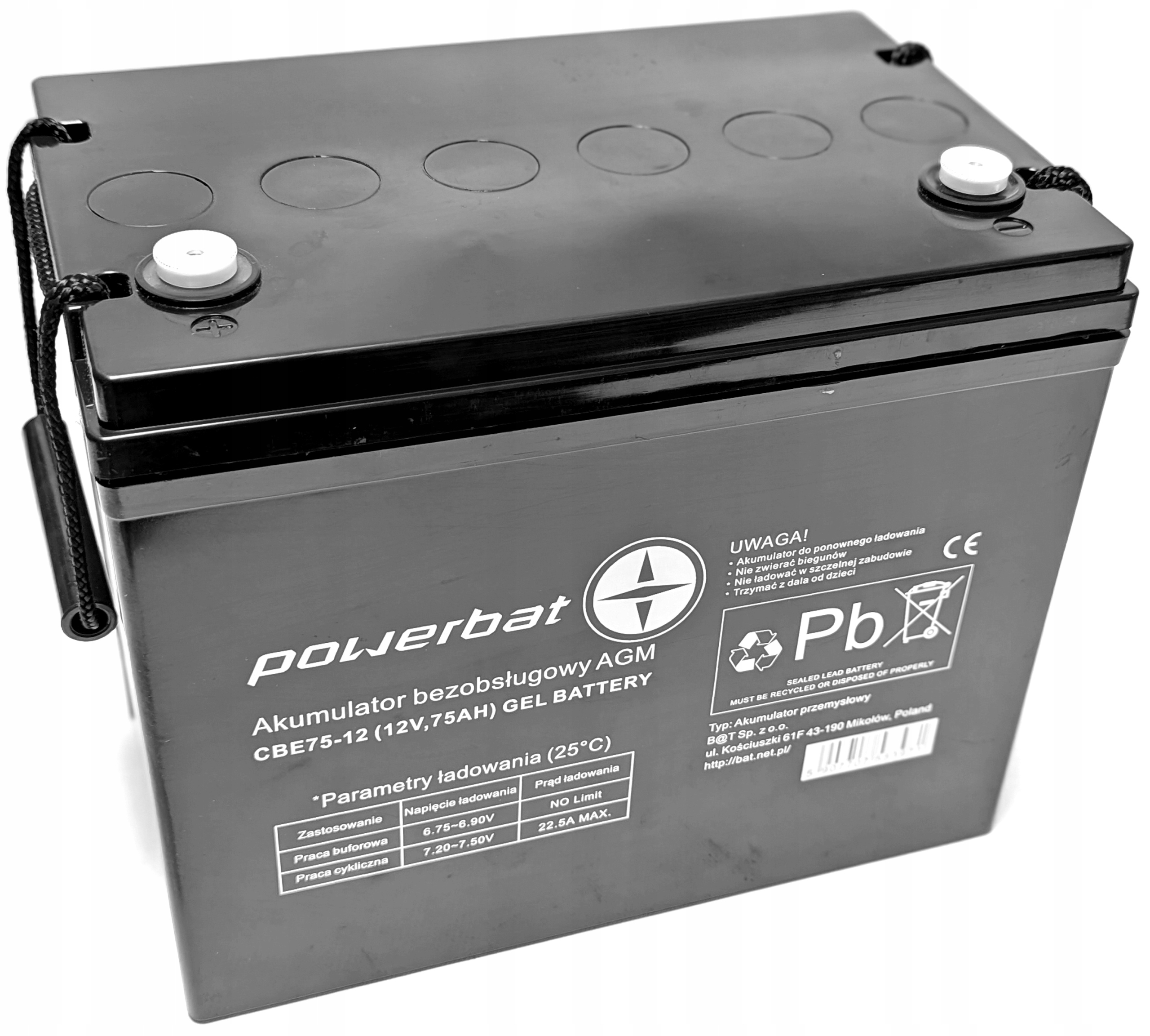Akumulator Gel 12V 75Ah Żelowy Wózek Inwalidzki Solar Zasilanie Awaryjne