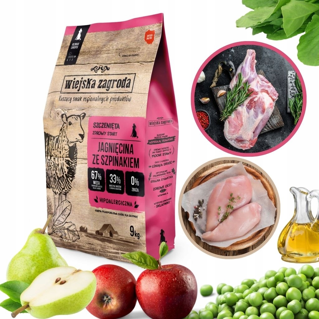 Wiejska Zagroda Karma jagnięcina ze szpinakiem Szczeniak Puppy 9kg