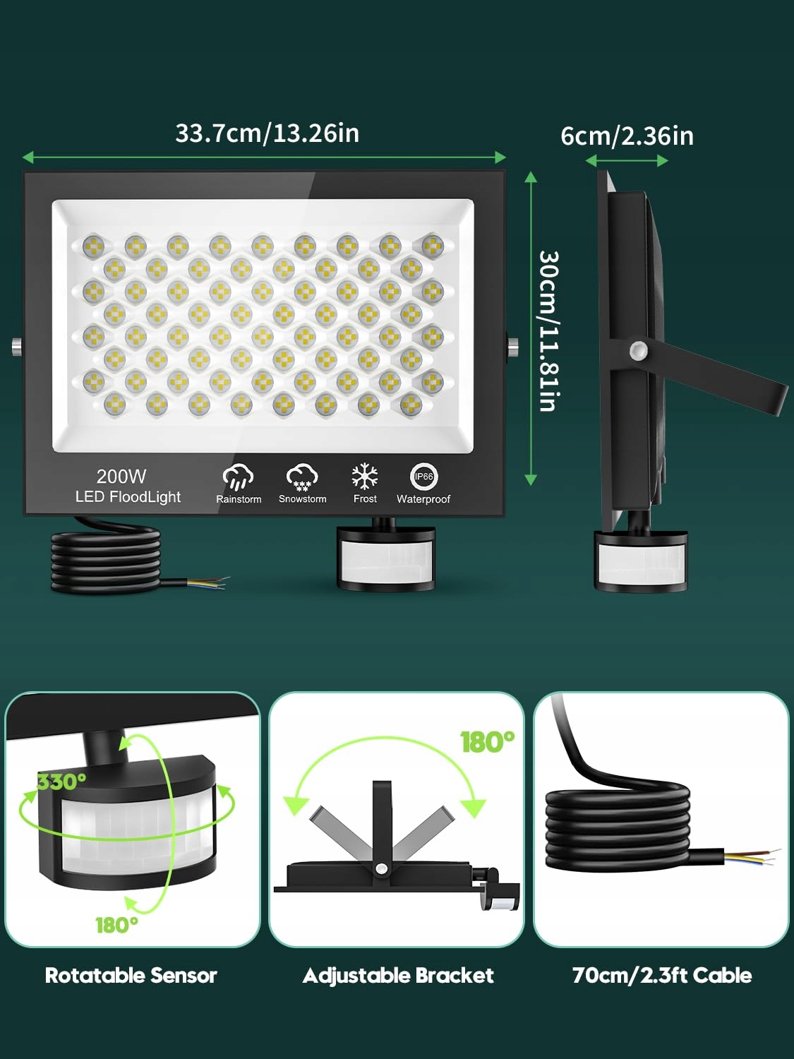 Reflektor LED Z Czujnikiem Ruchu Z Pilotem | 200W 20000lm IP66 LITGLOBE — miniatura 6