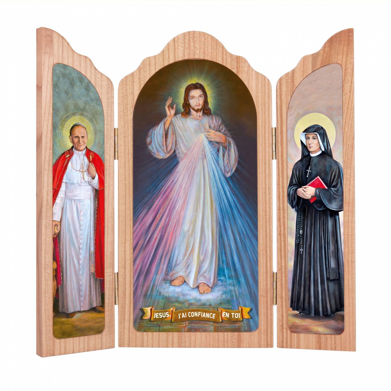 Ježíši, důvěřuji Ti Jan Pavel II Faustyna Kowalská Dřevěný triptych